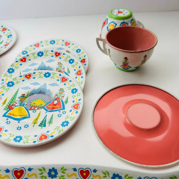 Vintage Metal Tea Serving Set Dutch Bavarian Children's Play Set Kitchen Pretend - Picture 4 of 6